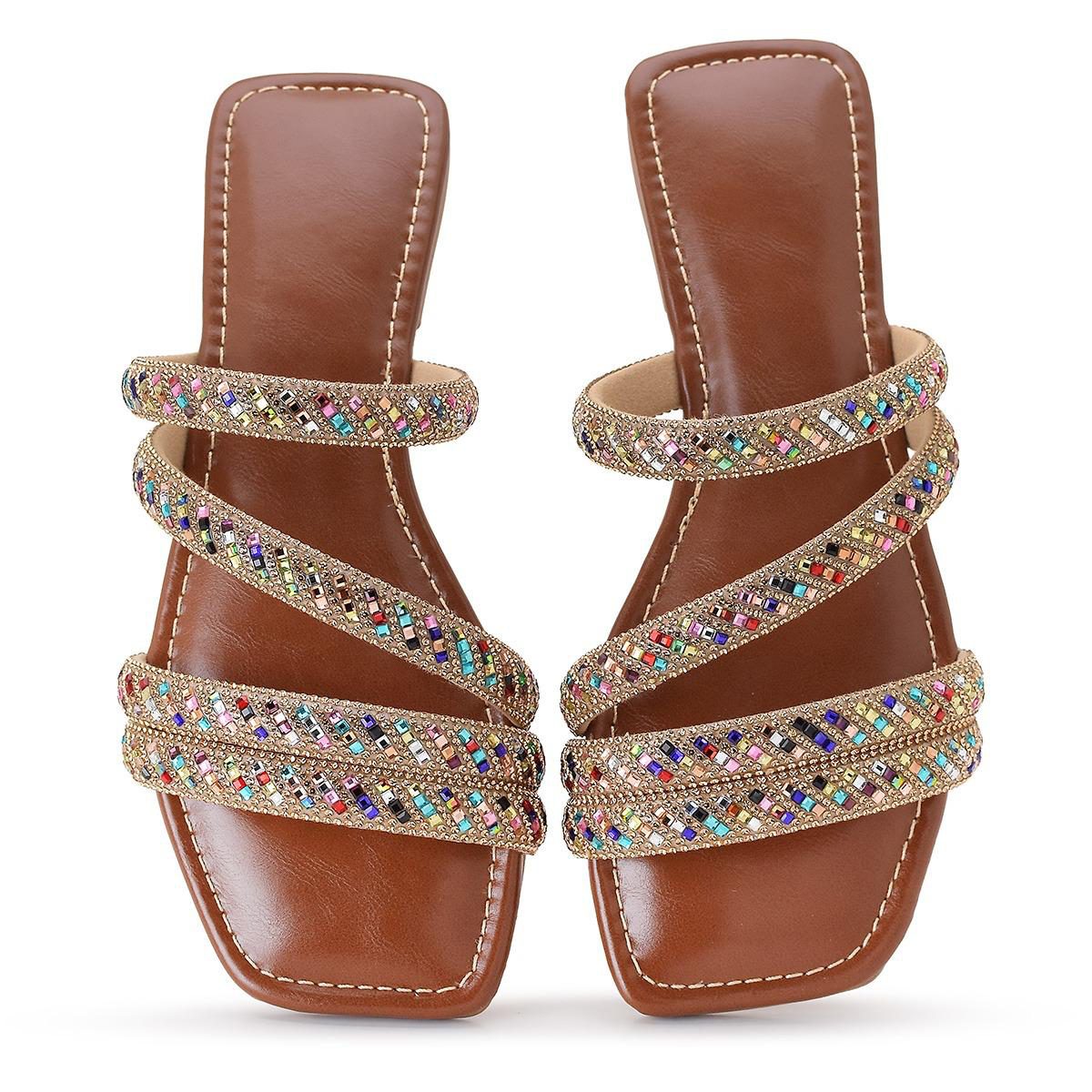 Rasteira Tiras de Strass Multicolor