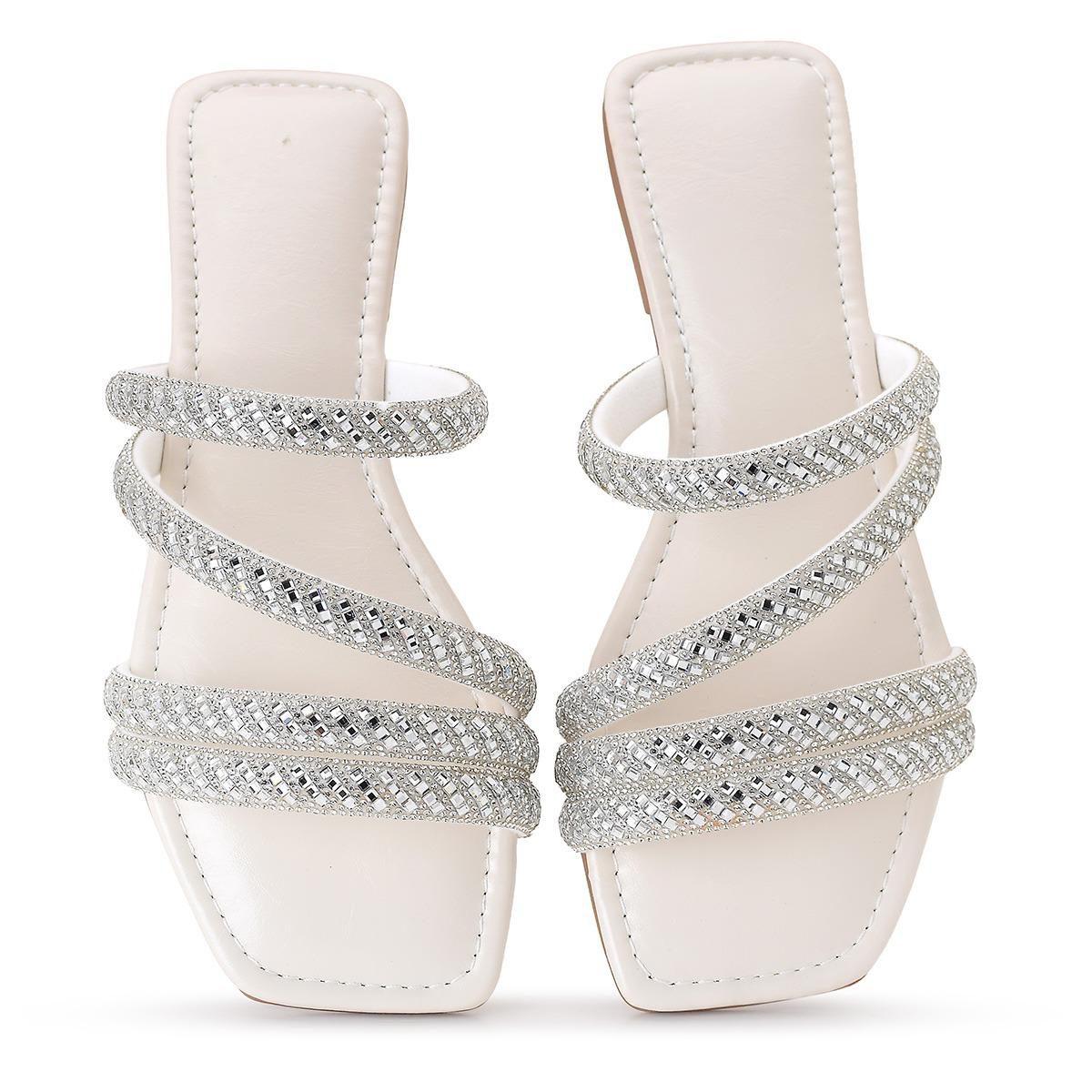Rasteira Tiras de Strass Prata